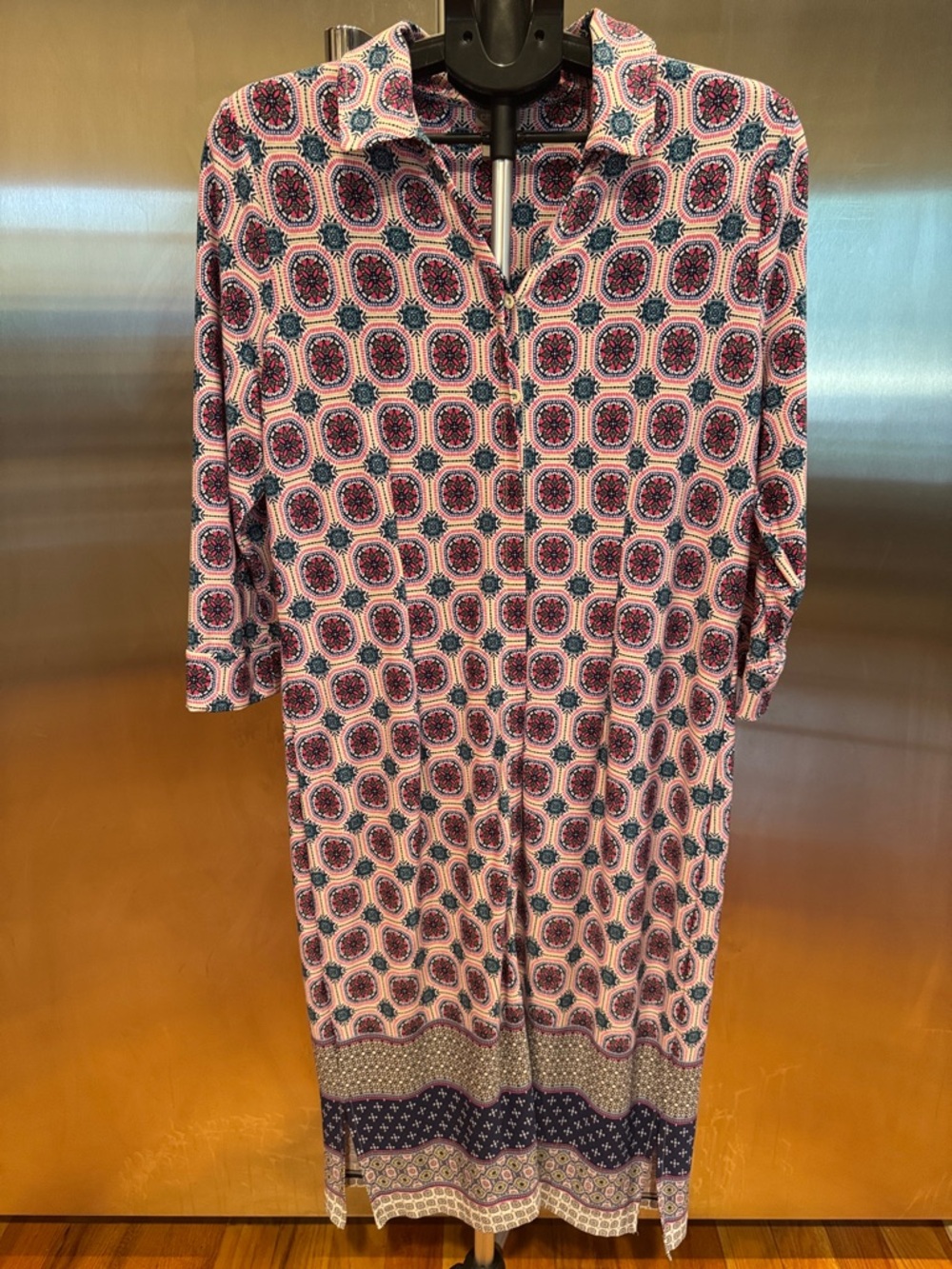 Chico's Pink and Navy Printed Midi Shirt Dress